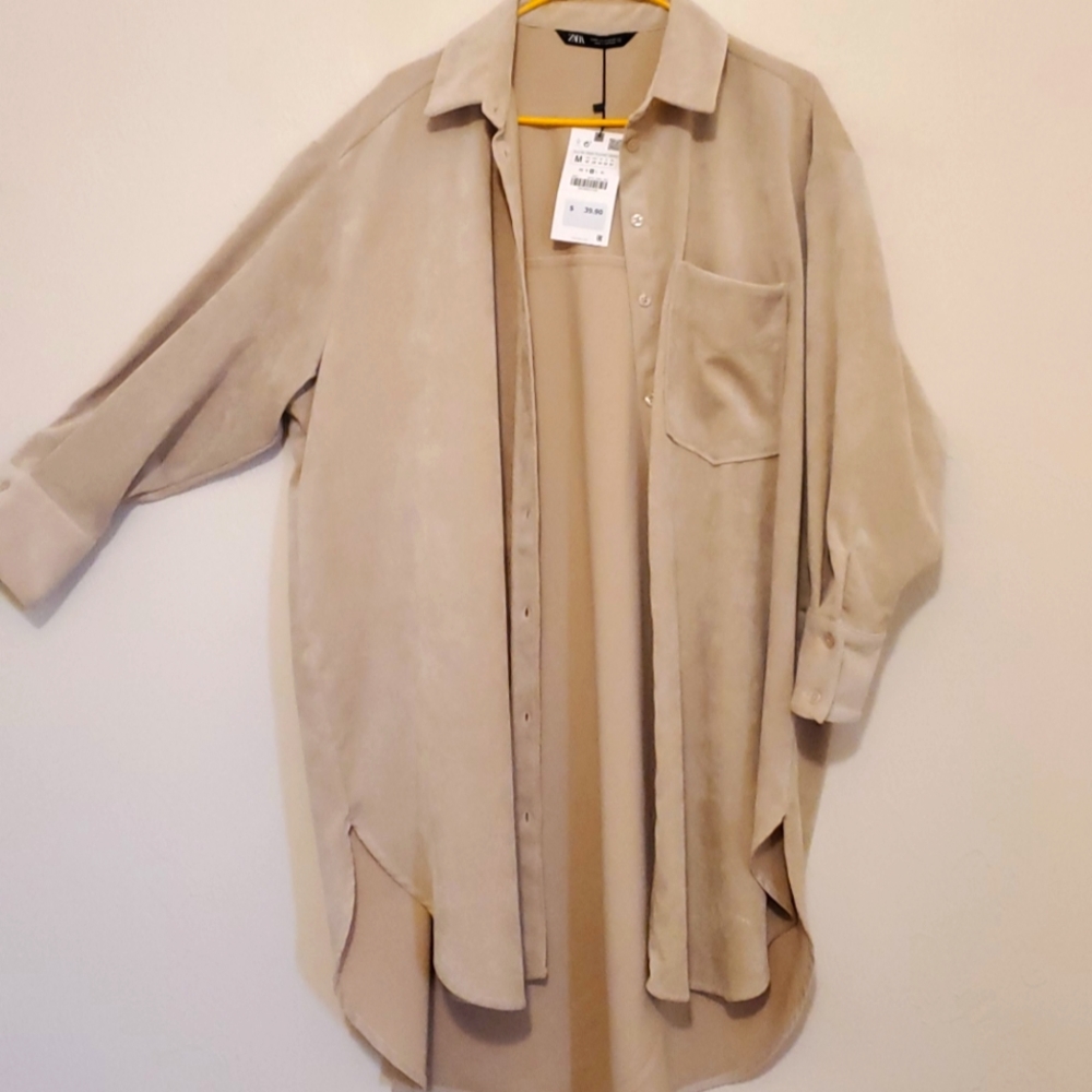 Zara beige botton shirt/cardigan